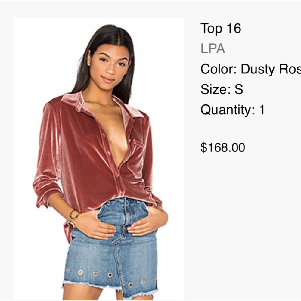 LPA dusty rose velvet shirt